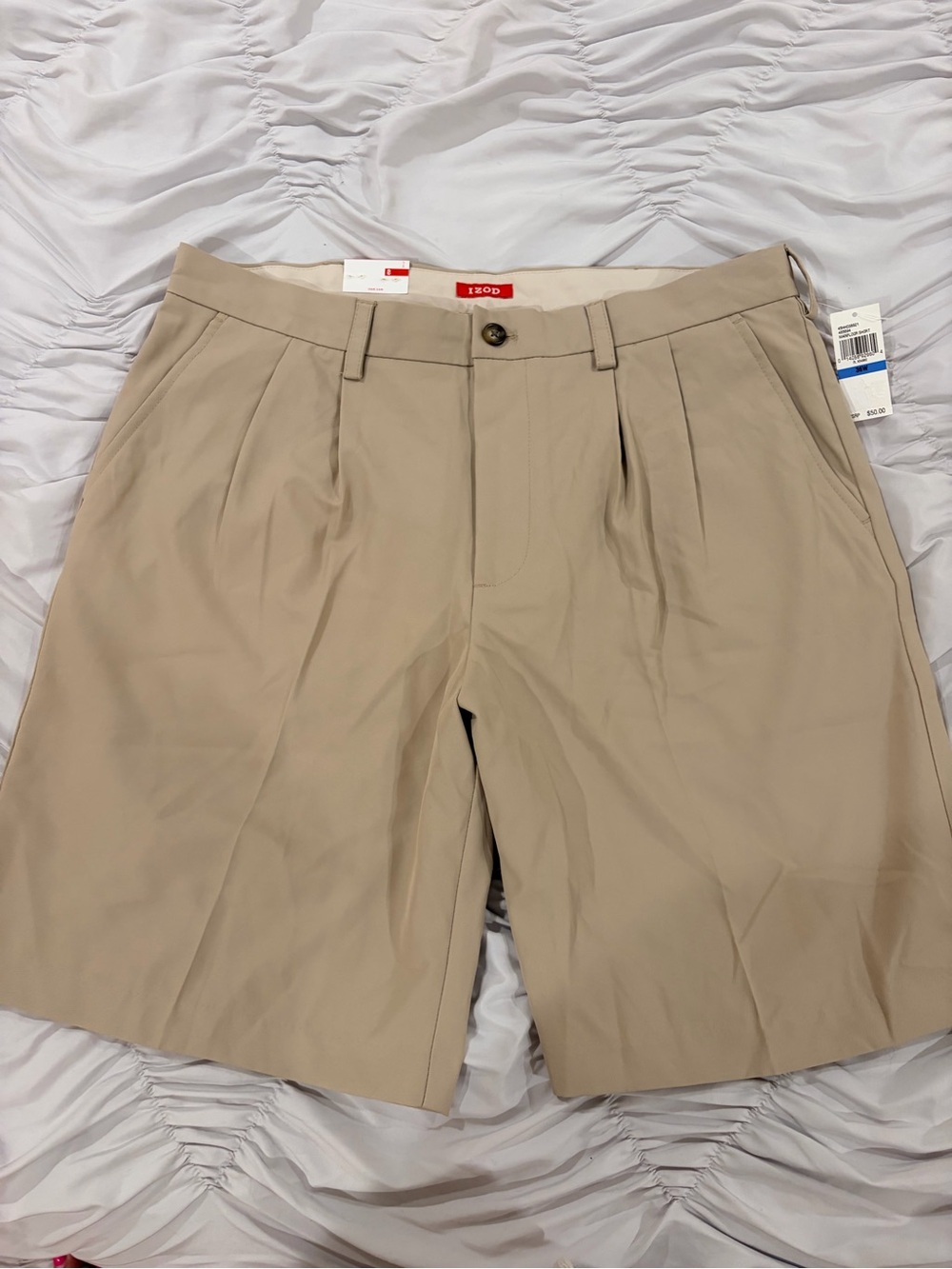 Izod Men’s Flat Front Pleated Tan Shorts